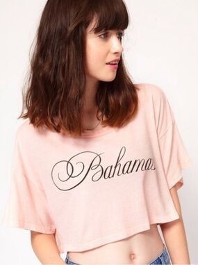 Wildfox “Bahamas” Coral Baby Pink Oversized Cropped T-Shirt